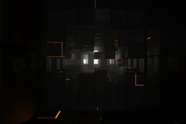 3d graphics. Light in the dark tunnels