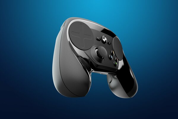 Black controller on blue background