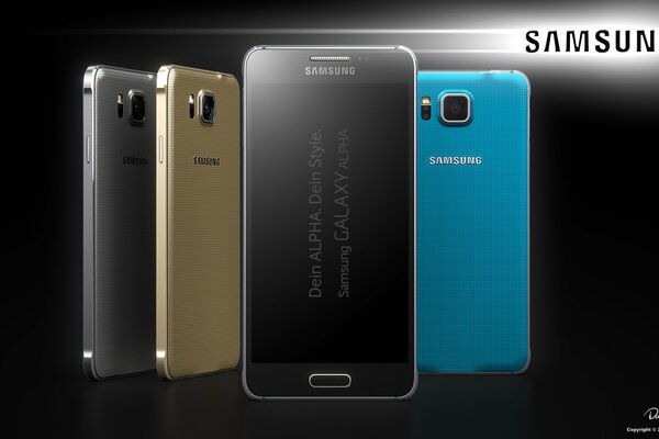 Реклама смартфонов самсунг - модели в трёх разных цветах