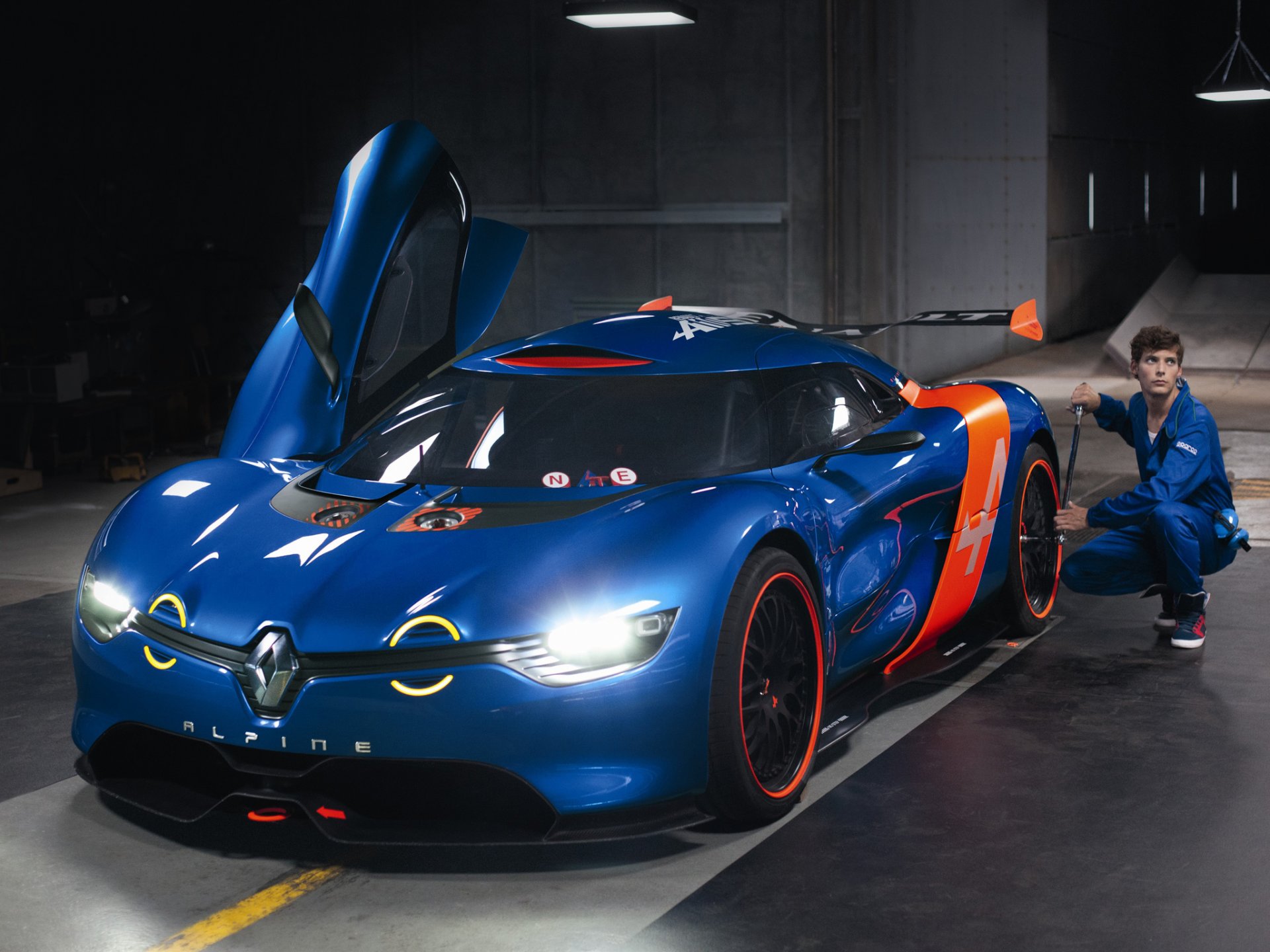 renault alpine a110-50 concetto di auto fari luce garage concept