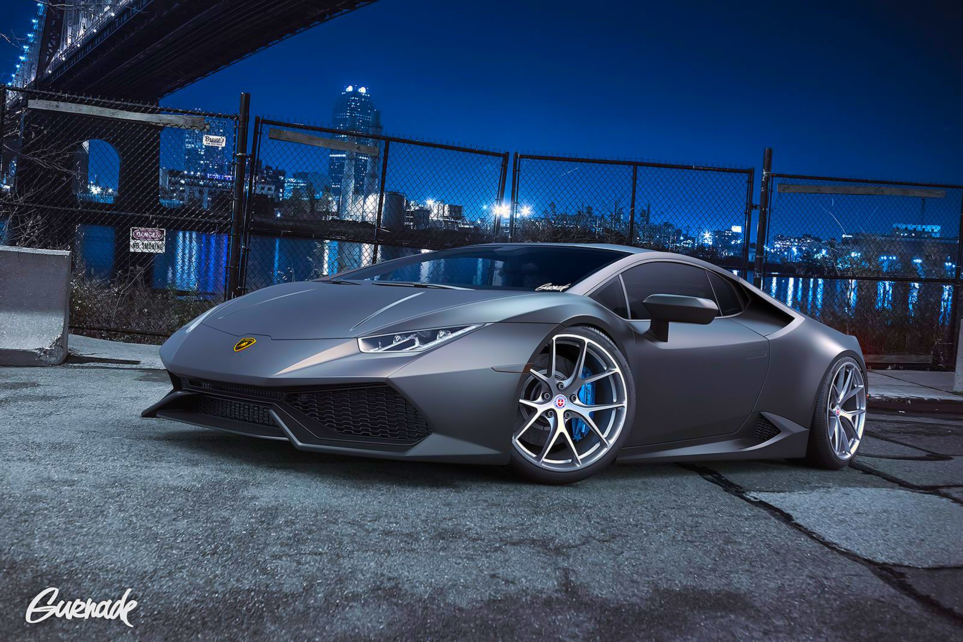 lamborghini huracan lp640-4 grau ö ffh räder nigth stadt supercar vorne von gurnade