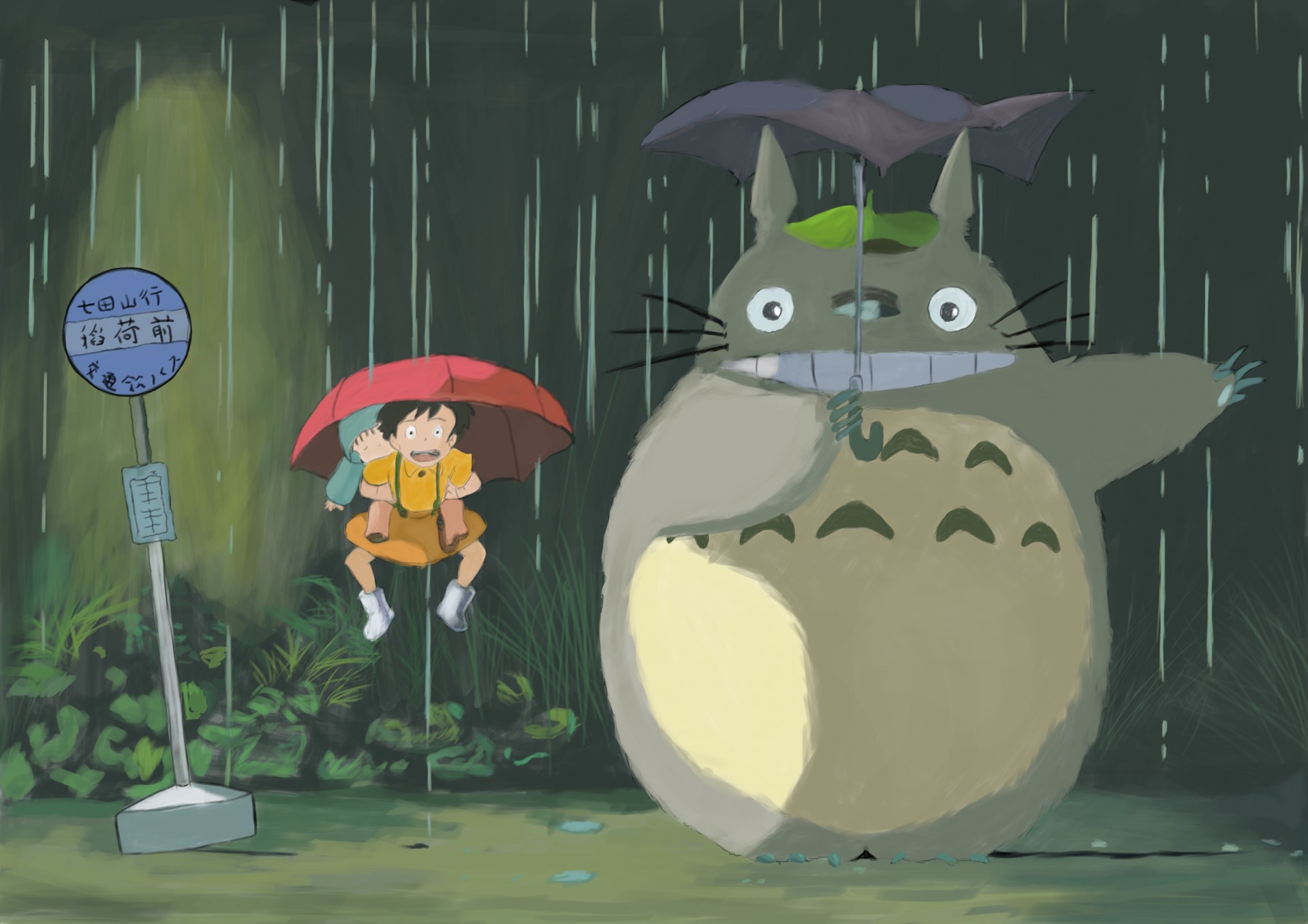 totoro hayao miyazaki deszcz parasol