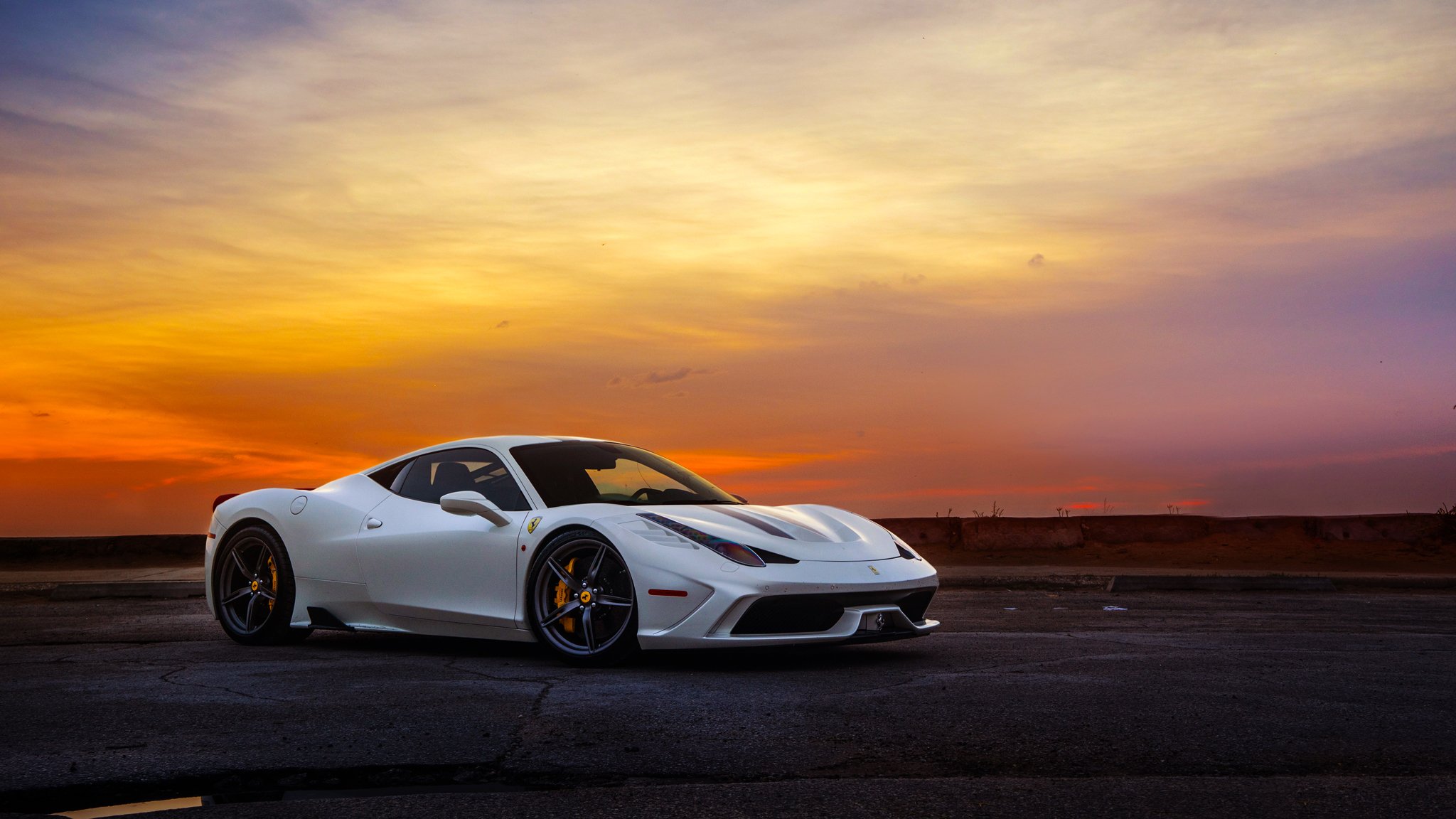 ferrari italia speciale bianco supercar tramonto cielo