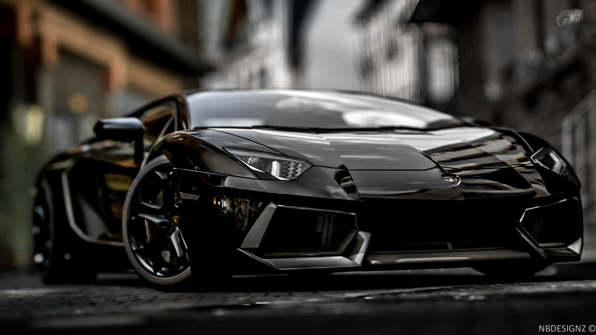 lamborghini aventador noir voiture de sport force arrière-plan flou