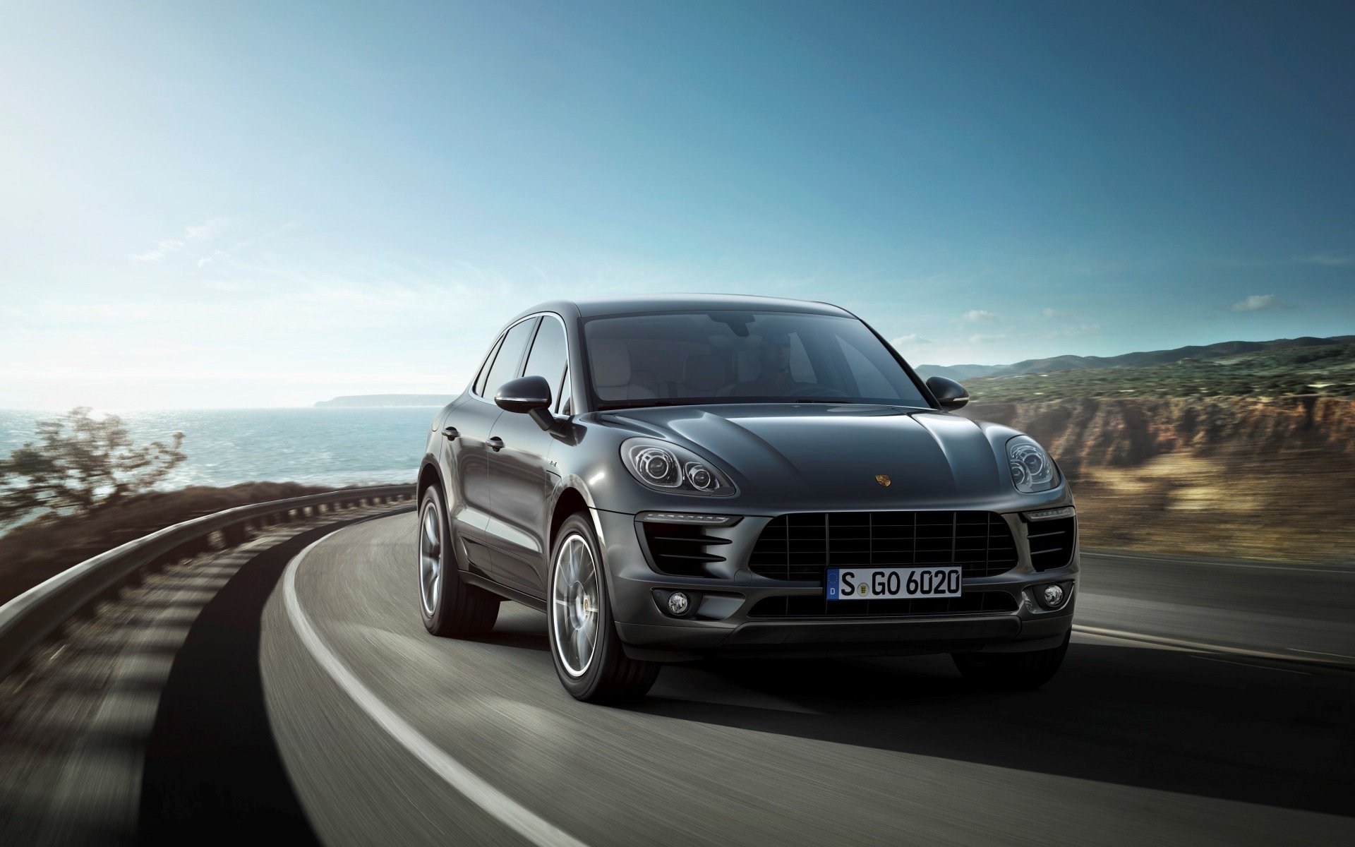 porsche makan makan s 2014 suv suv jeep droga morze krajobraz słońce