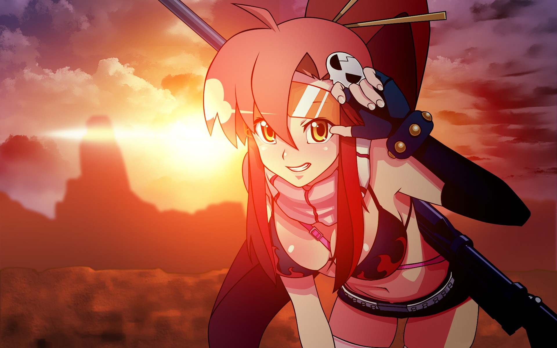 gurren lagann sonnenuntergang mädchen gewehr