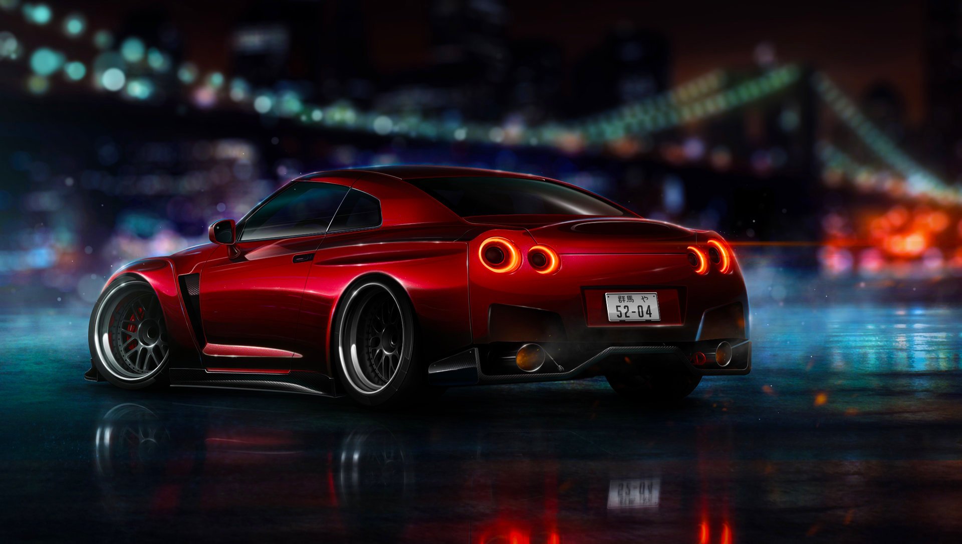 nissan gt-r r35 rouge nfs 2015 lumière nigth