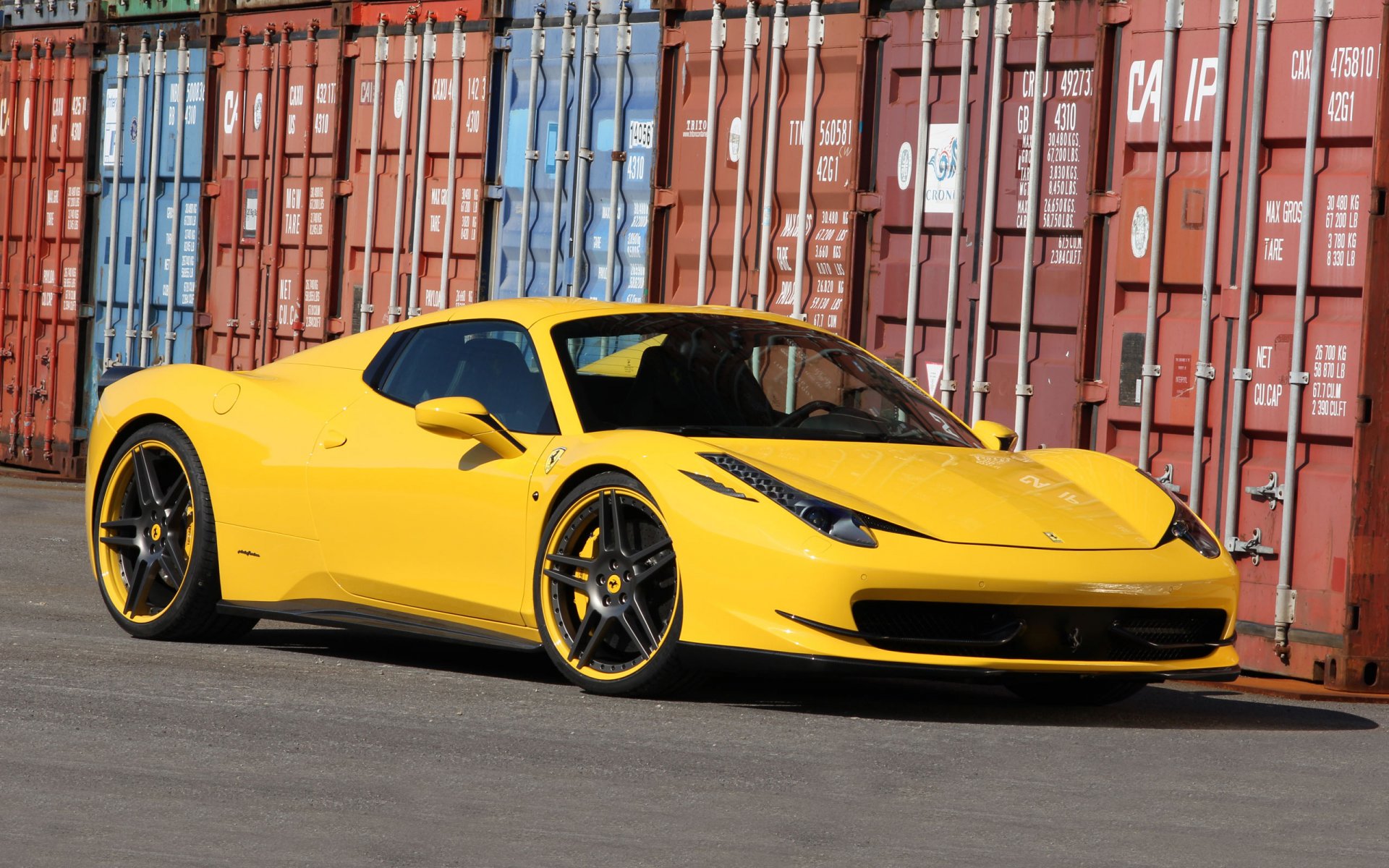 ferrari italia araignée auto jaune voiture voiture de sport conteneur