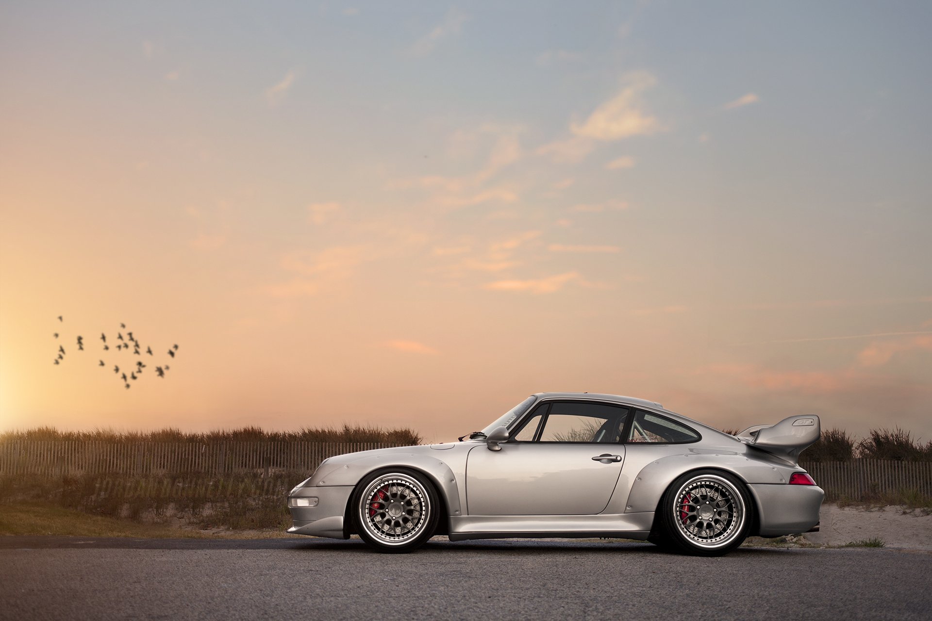 porsche 911 gt2 porsche silver auto sunset spoiler