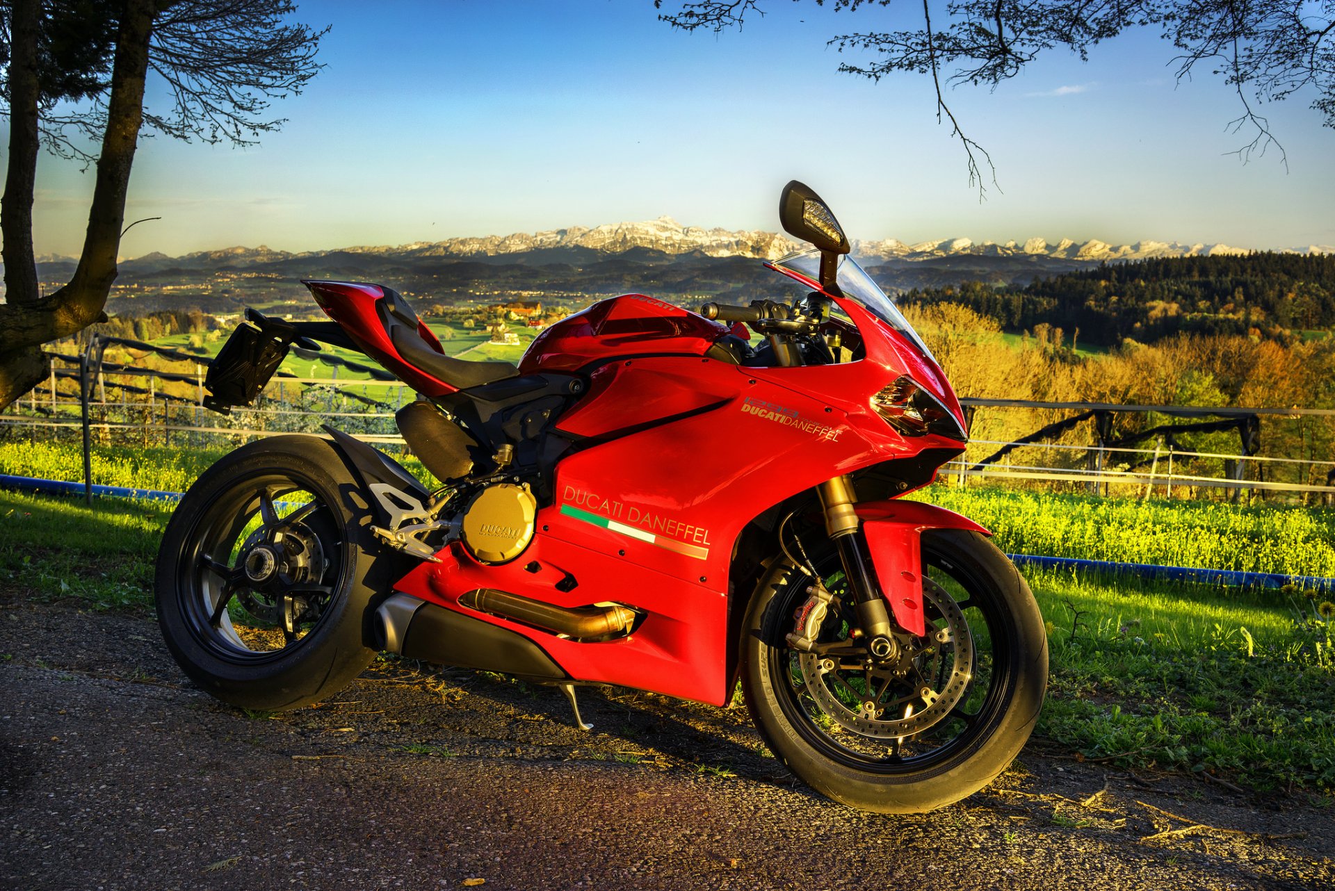 ducati red bike superbike landscape