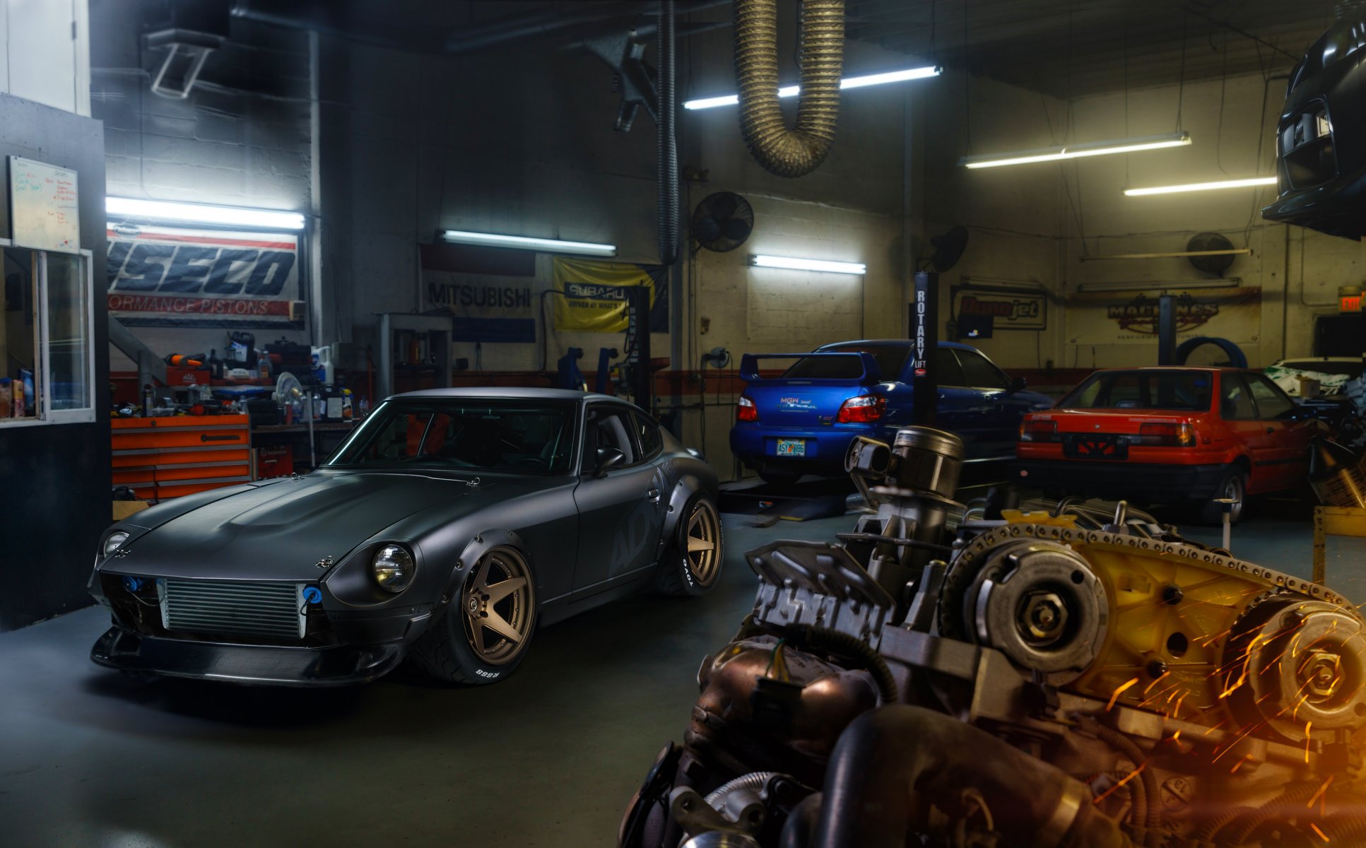 dutsun 280z ruota progetto motore garage anteriore