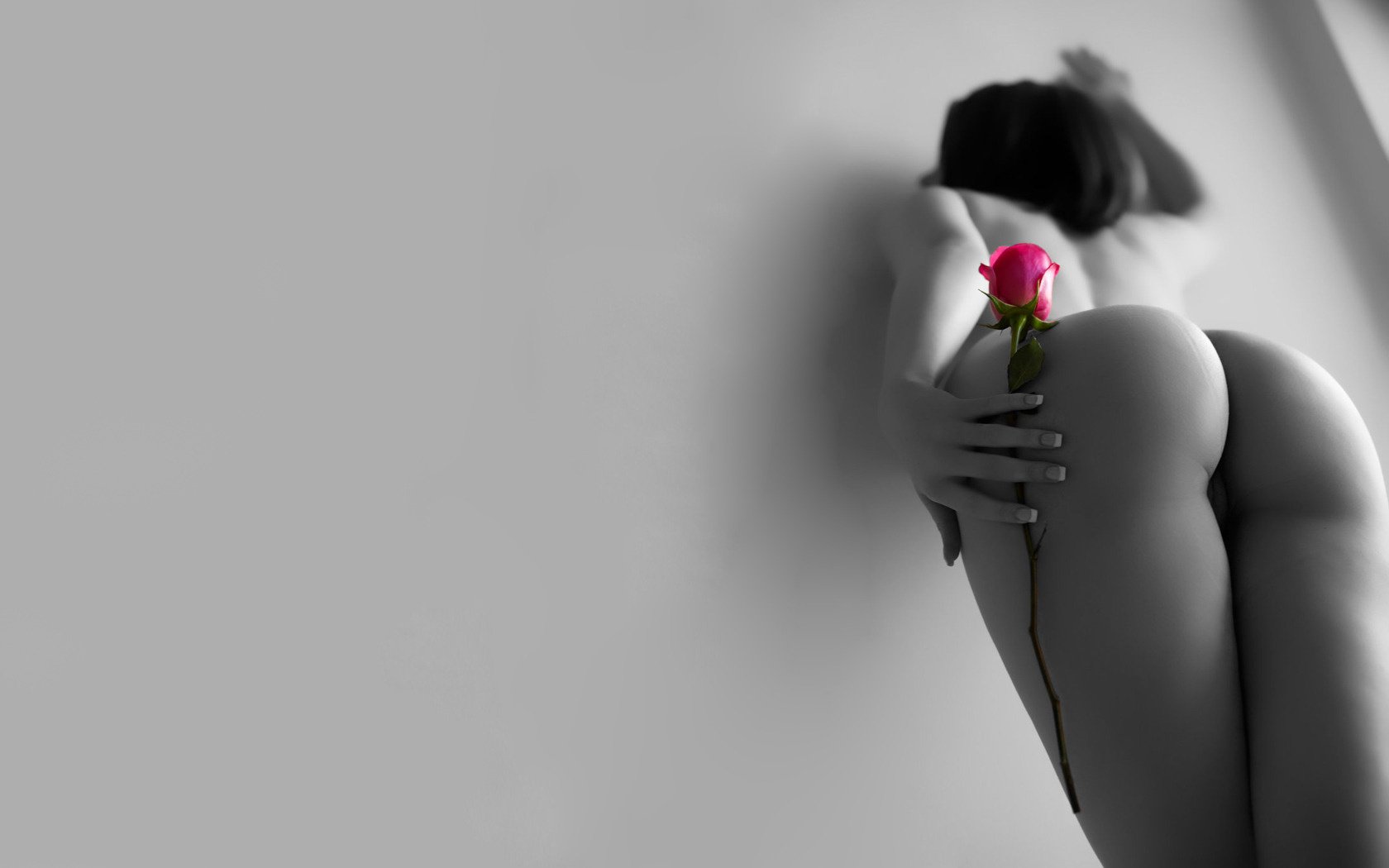 culo delicioso culo desnudo espalda rosa chicas erótica sexy por detrás culo culo postura piernas ternura contra la pared gris fondo gris mujeres