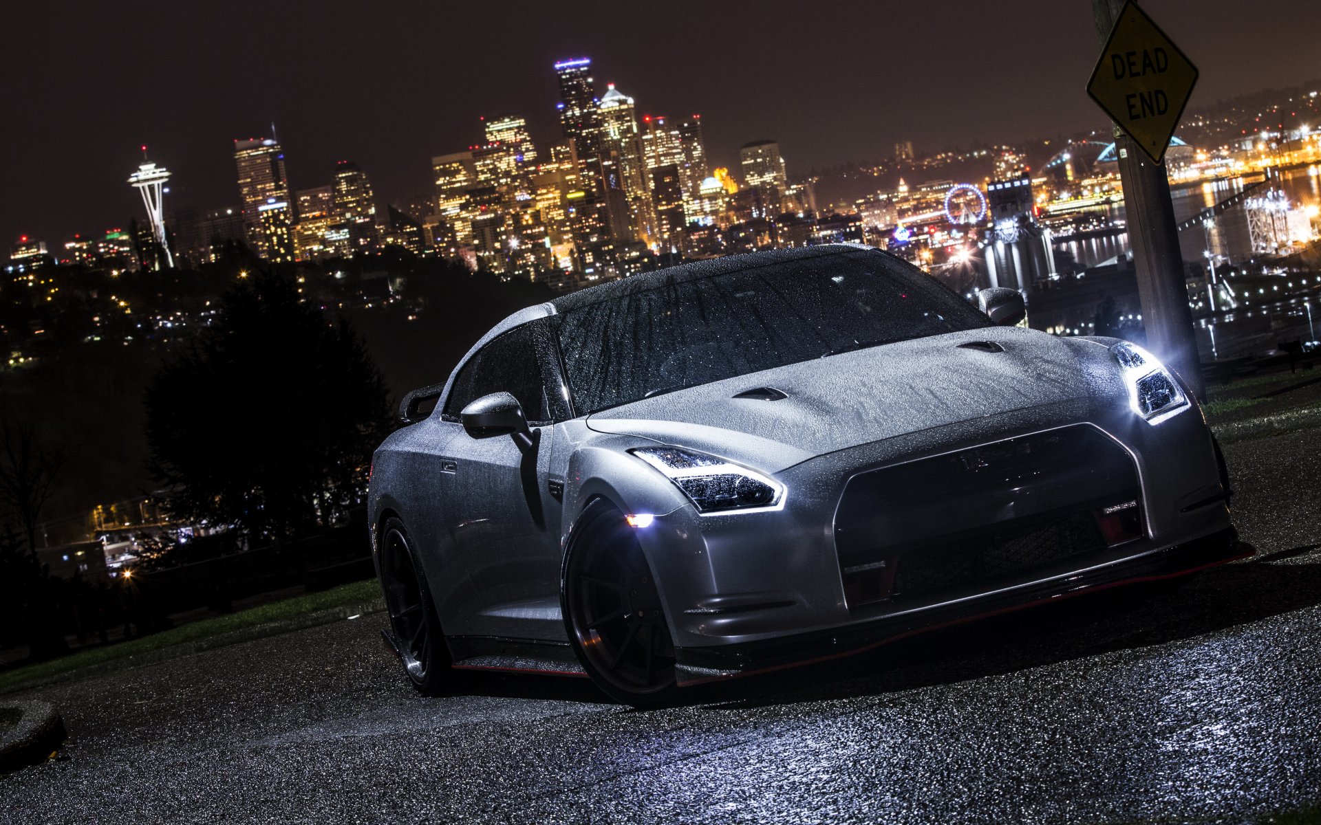 nissan gt-r car night wet