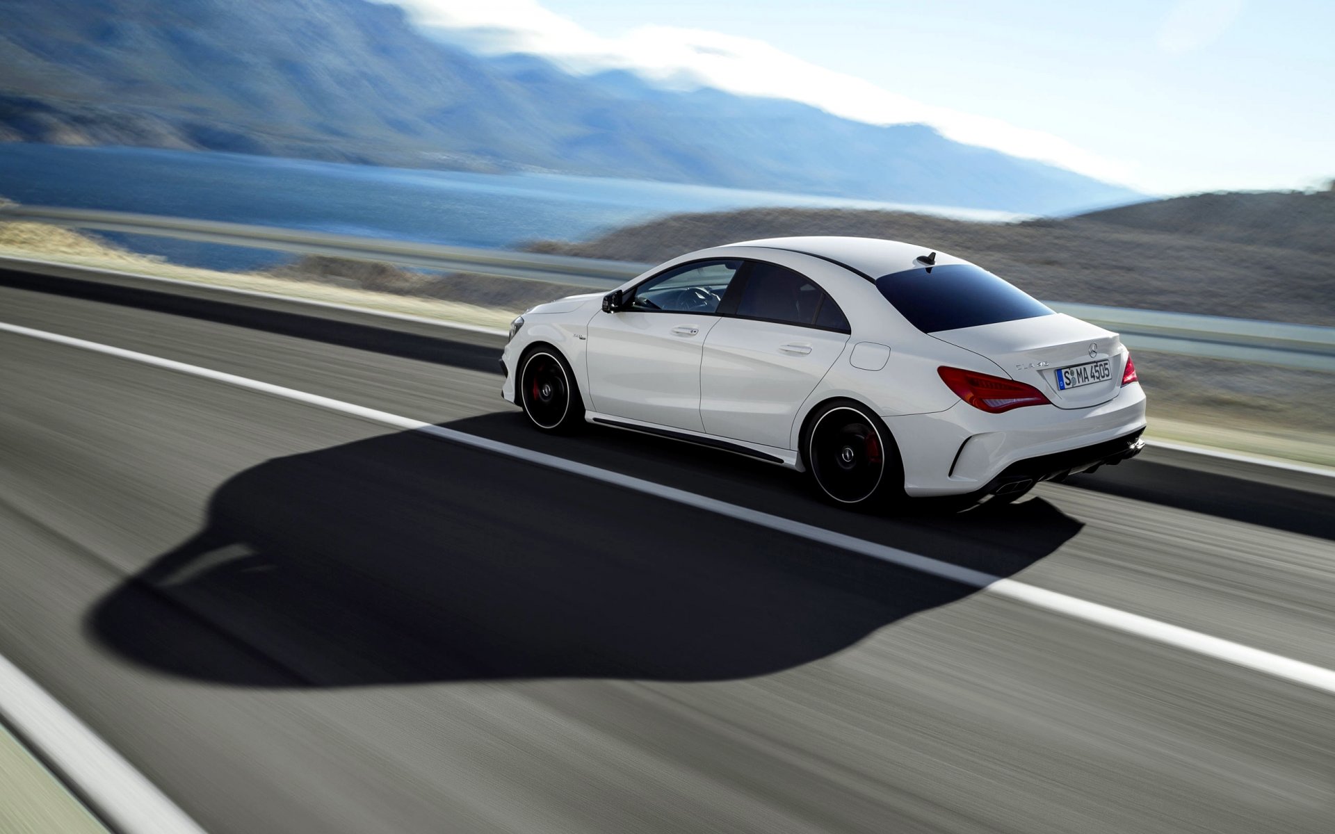 mercedes benz cla45 cla 45 amg machine in motion sedan car shadow vehicles side view white