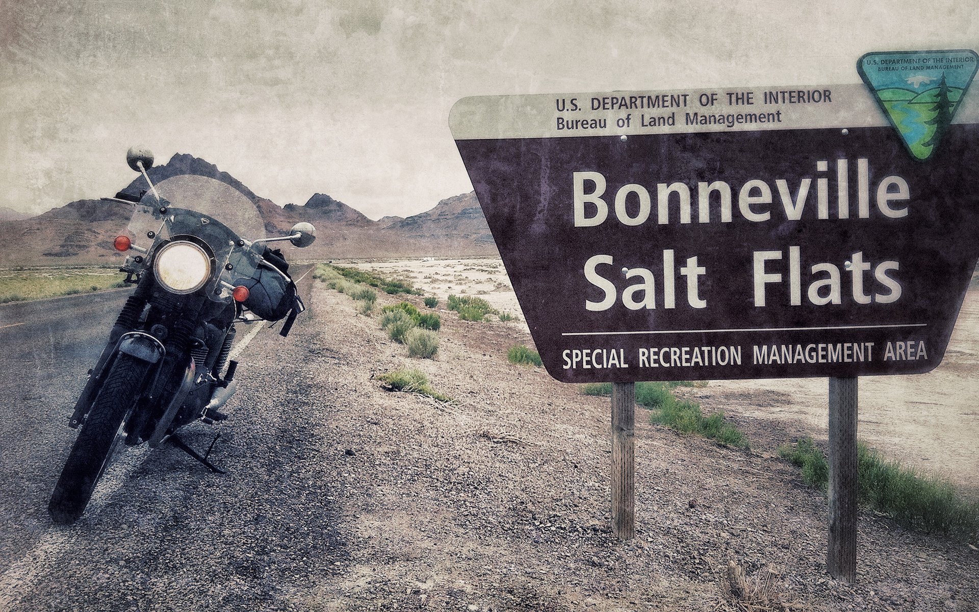 bonneville salt flats utah usa motorcycle sign