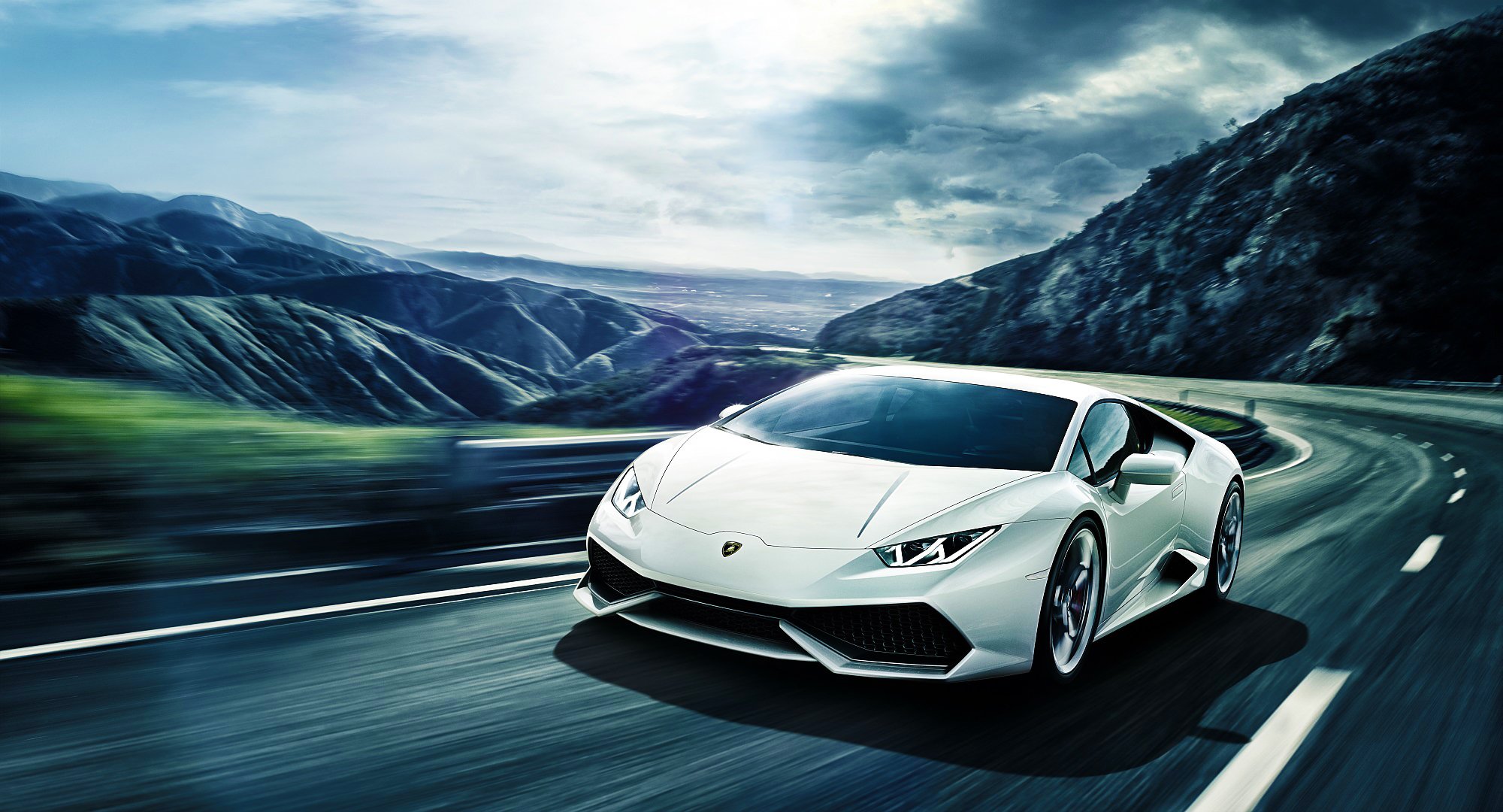 lamborghini huracan lp640-4 white supercar mountain road front