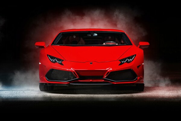 Aggressive red Lamborghini front view