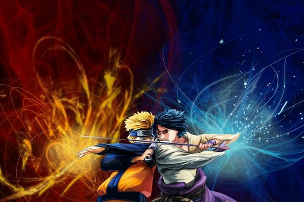 Naruto y Sasuke de Naruto lucha