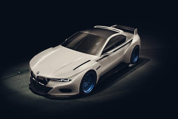 Arte. bmw 3 bianca. 0 csl hommage su sfondo nero