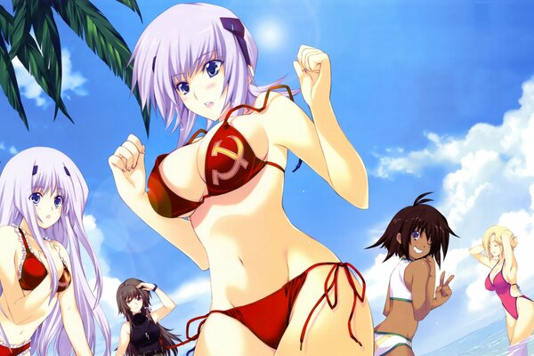 Festa in spiaggia in costume da bagno anime amiche