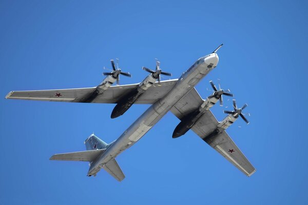 Soviet and Russian Tu-95ms bomber in flight