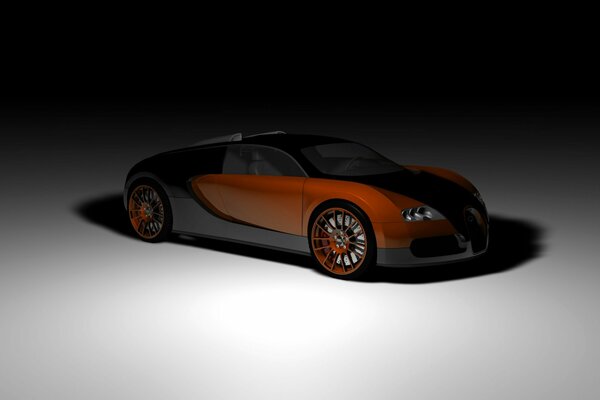 Supercar in semi-darkness on a gray background