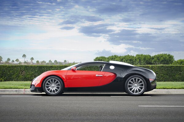 Sports car with black and red coloring