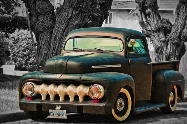 Fabulous retro car on a background of trees