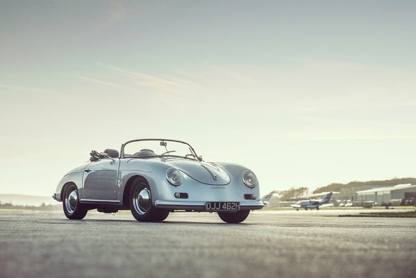 Classic grey car on the road