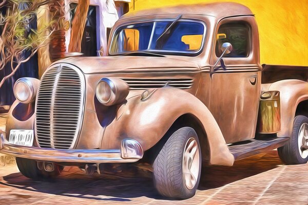 Dibujo de una camioneta retro con ruedas modernas