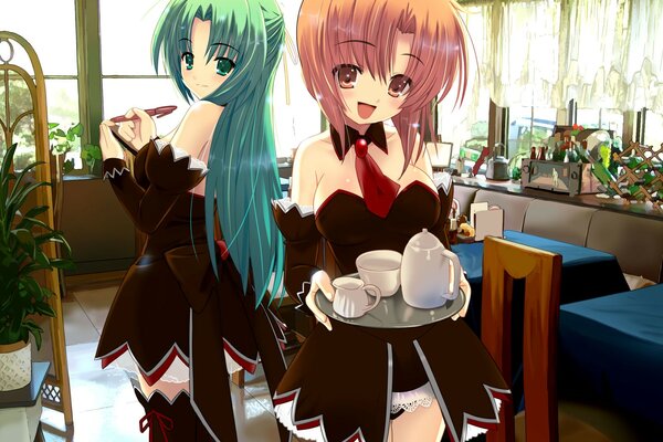 Cute waitresses in a cafe