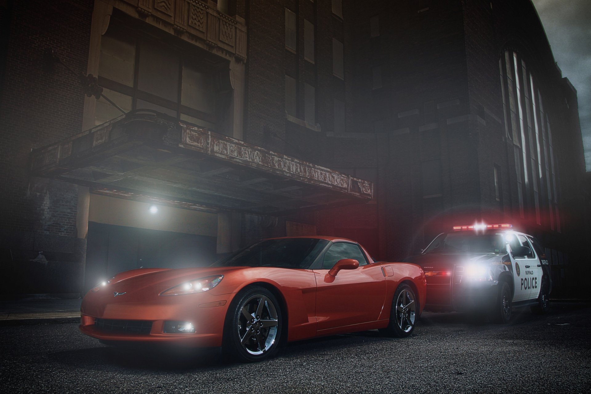 chevrolet corvette muscle car orange ligth police