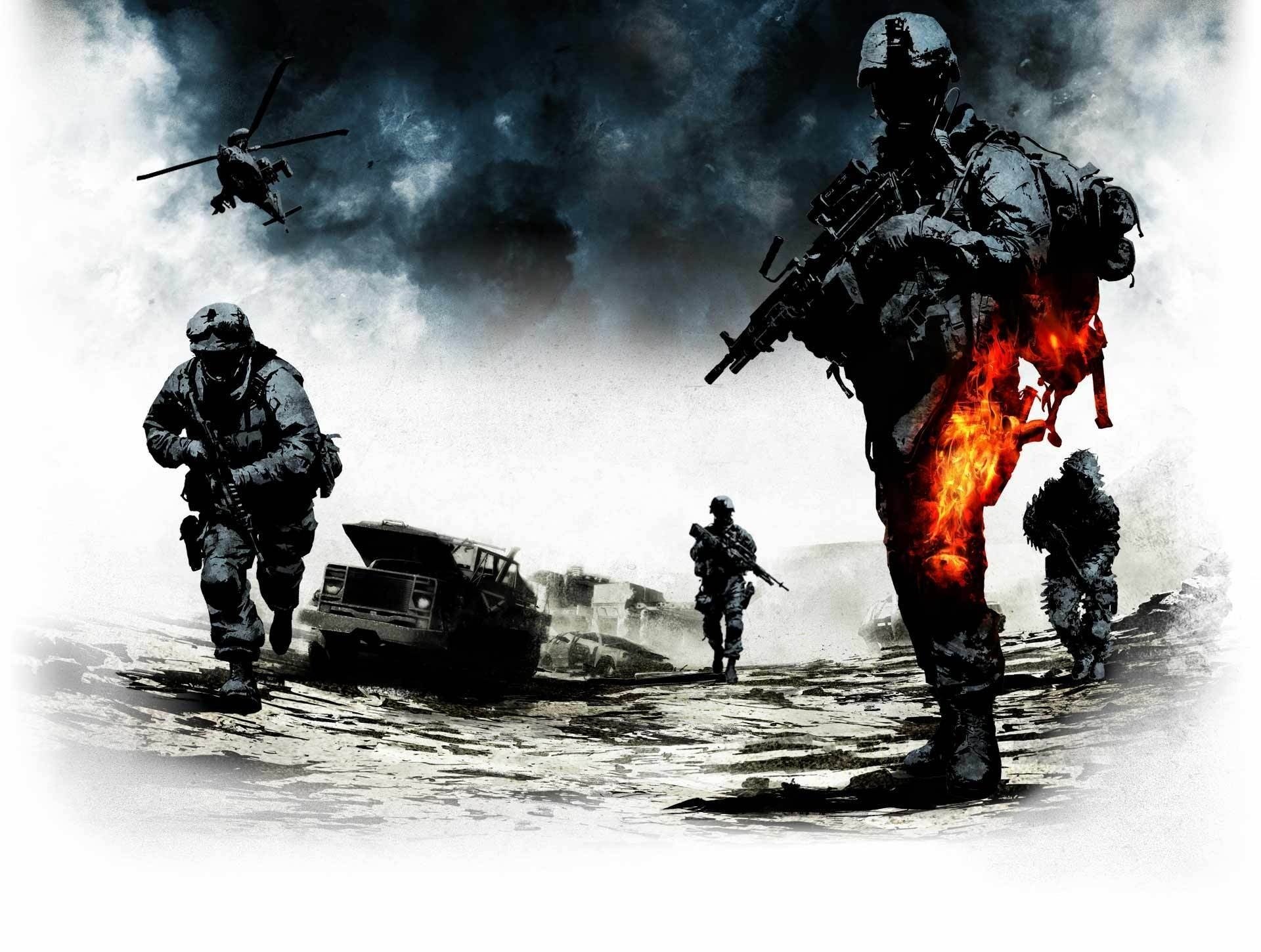 battlefield bad company 2 guerra llamas juego armas técnica batallas dibujos anime hombres-a