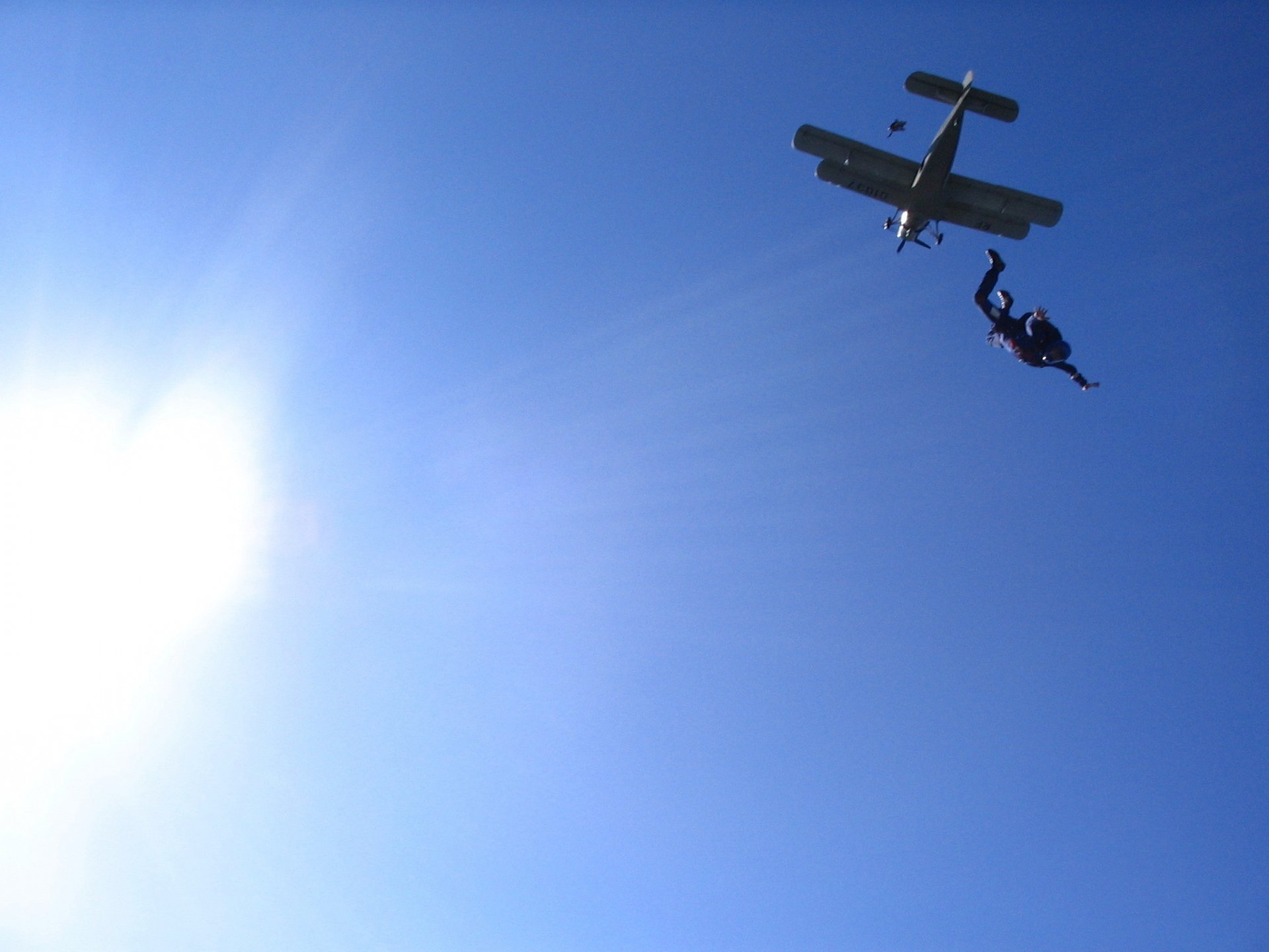 kydiver the plane the sky the sun extreme height sport flight speed