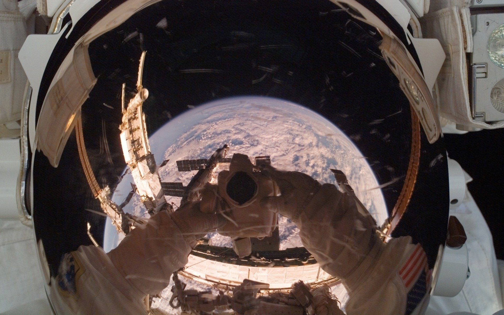 cosmonaut reflection planet earth photo space weightlessness nasa space technology cosmonautic