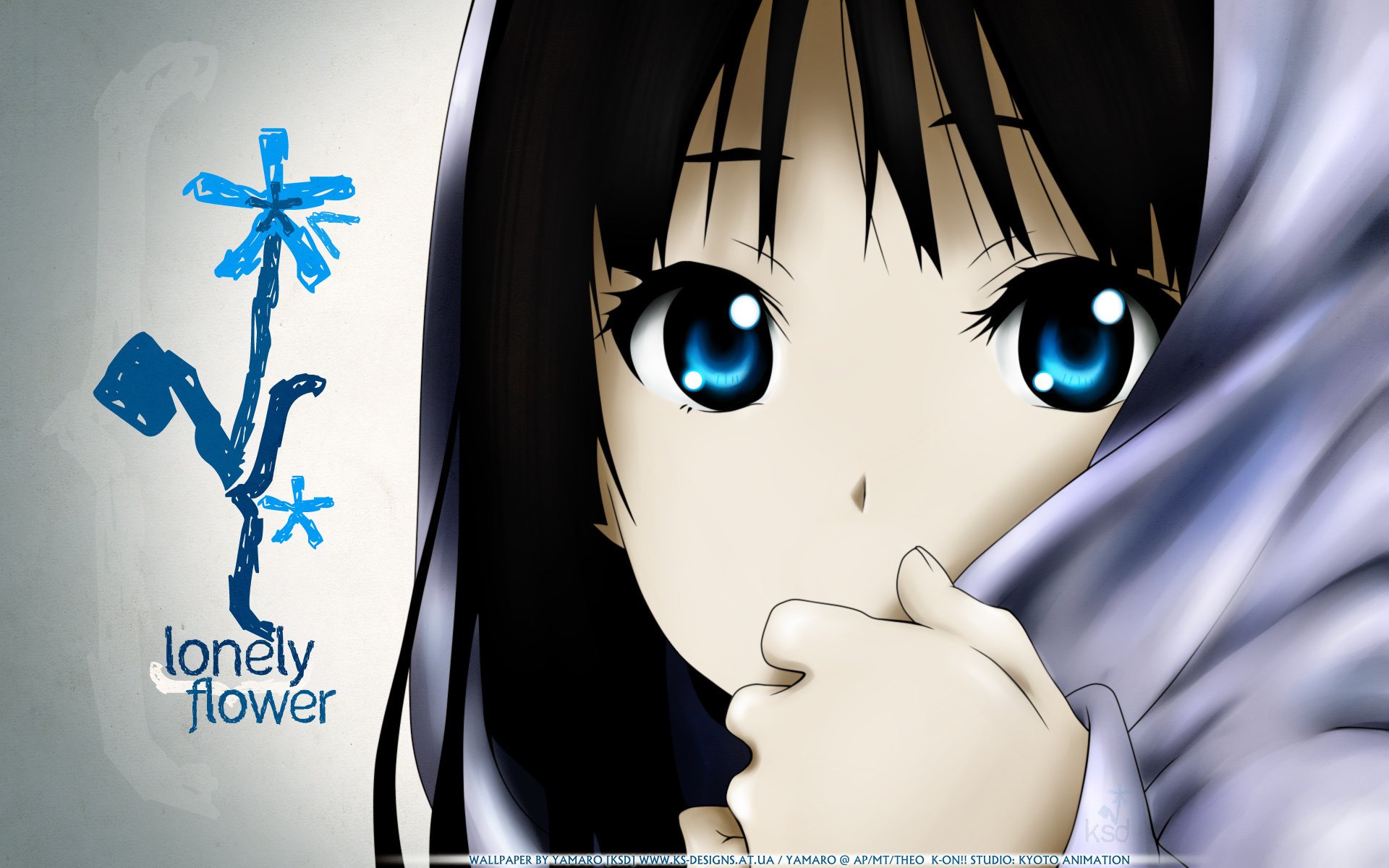 lonely flower close k-on akiyama mio kinder große augen anime mädchen blaue augen gesicht inschrift mädchen gesicht-a augen-a porträt-a zeichnungen