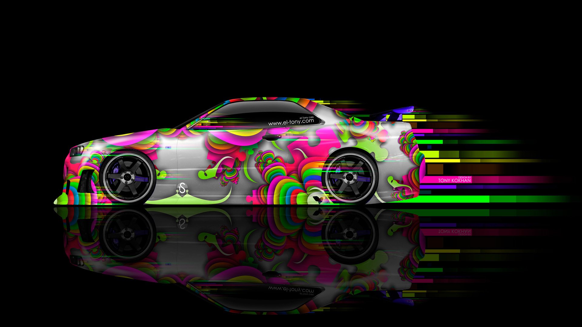 tony kohan nissan horizon gtr r34 côté abstrait aérographe noir fond multicolors jdm style photoshop el tony voitures papier peint nissan skyline gtr r34 34 carrosserie multicolore voiture effets