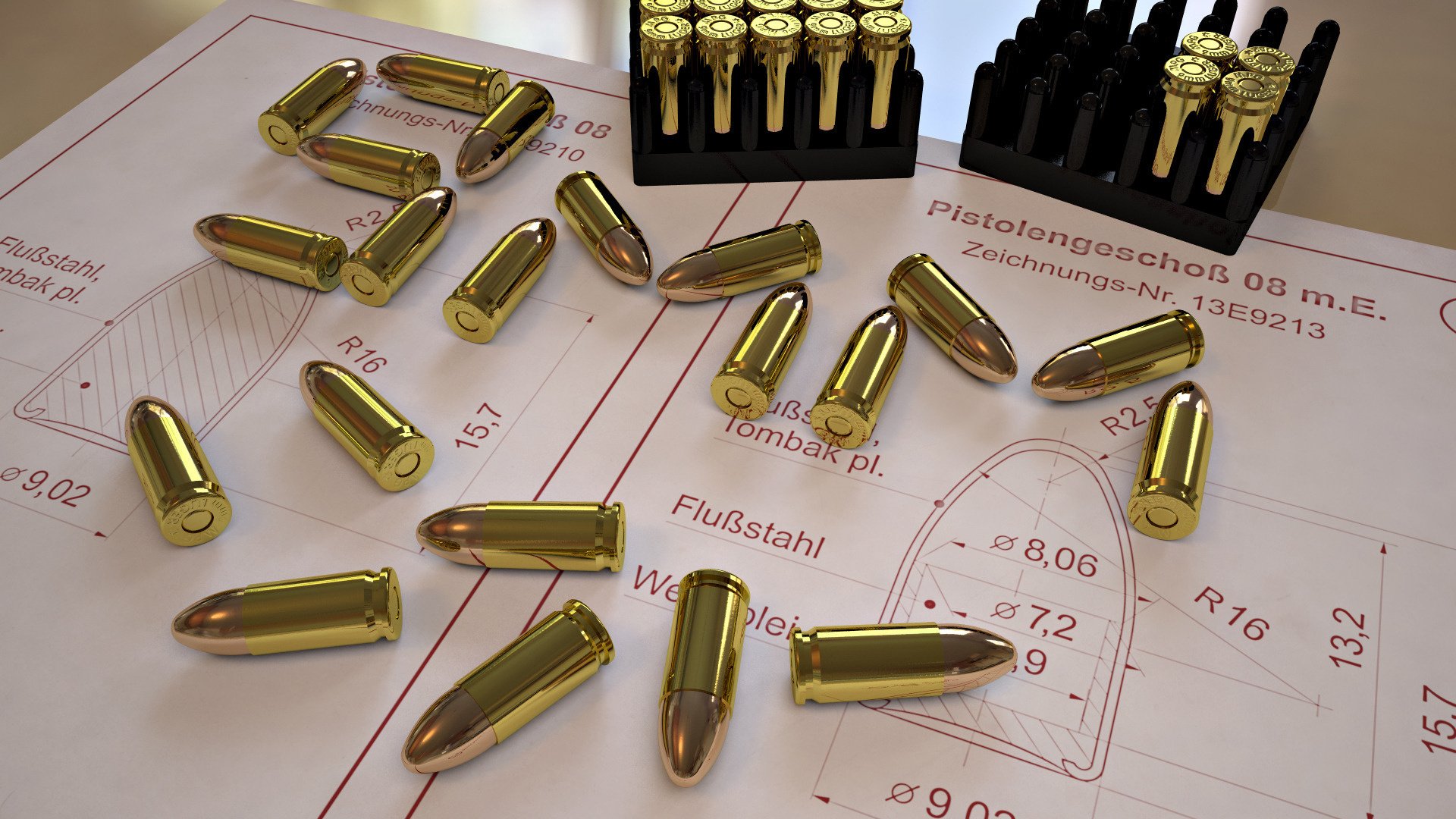 cartridges 9mm packaging drawing calculations dimensions form bullet