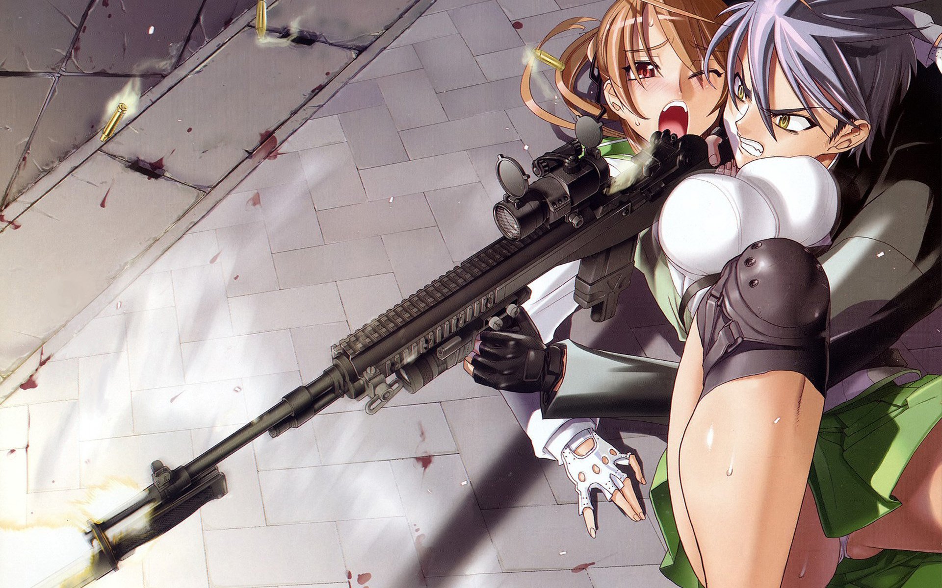 takashi komuro ray miyamoto highschool of the dead escuela de los muertos rifle pechos chicas-a tirador-a dibujos