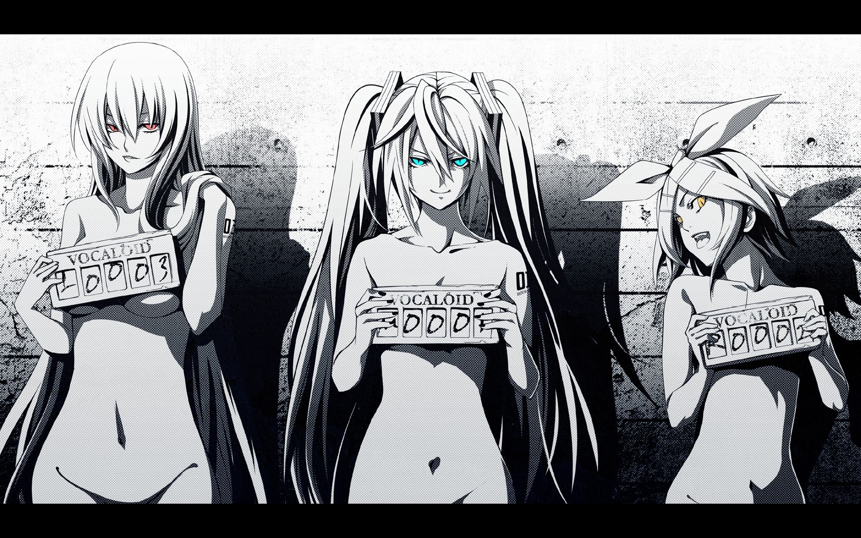 hatsune miku ism kagamine rin megurine luka monochrome vocaloid