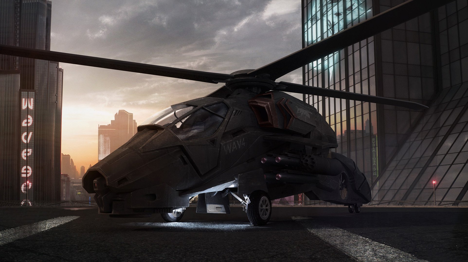 osa helicopter roof sunset office building air hi-tech transport air transport