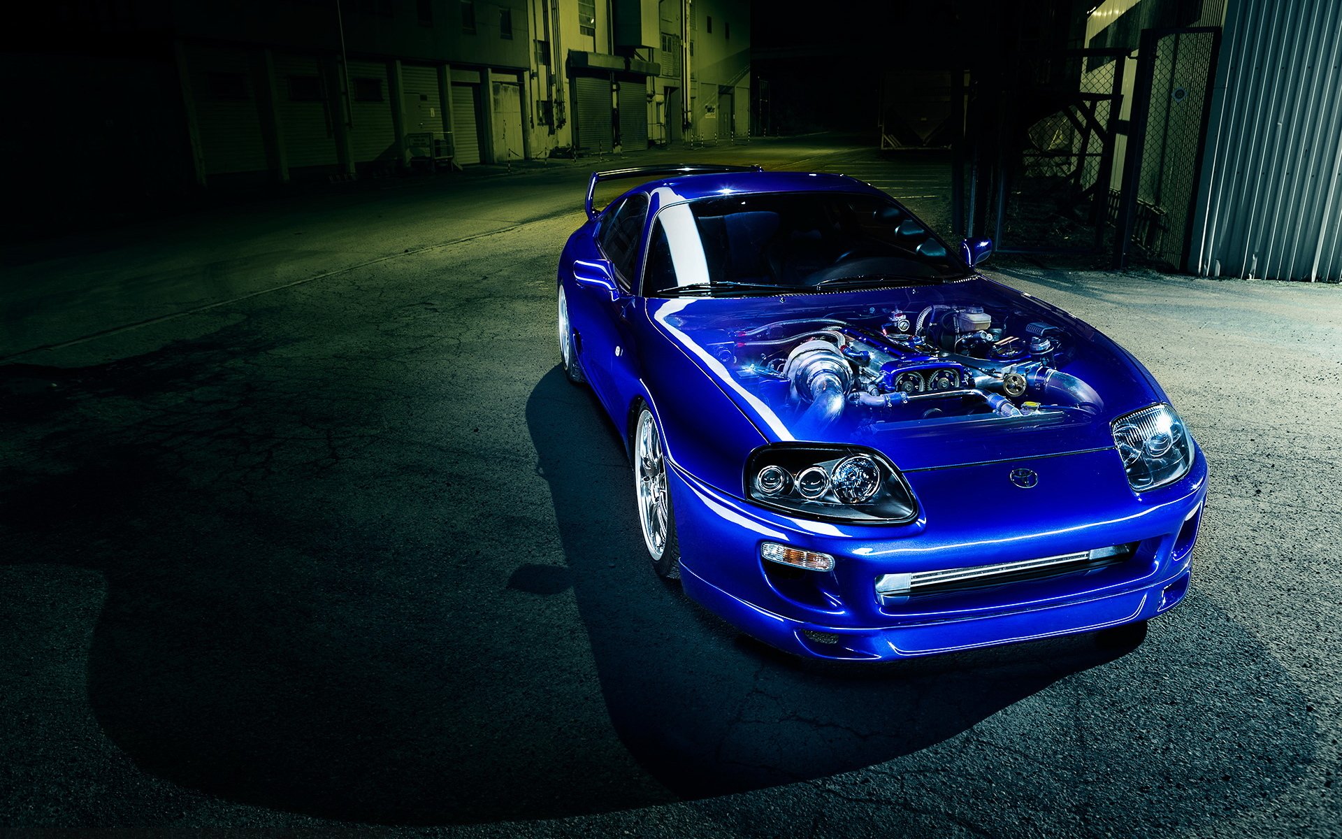 toyota supra voiture bleu moteur