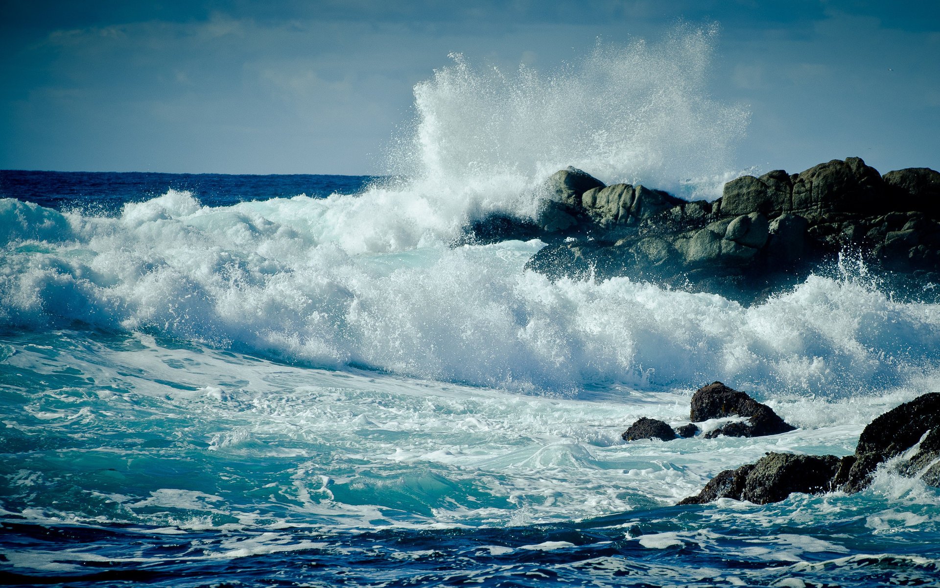 monterey monterey landscapes widescreen wallpaper sea ocean water waves wave rock rocks foam spray shore drop drops storm usa california california element surf rock