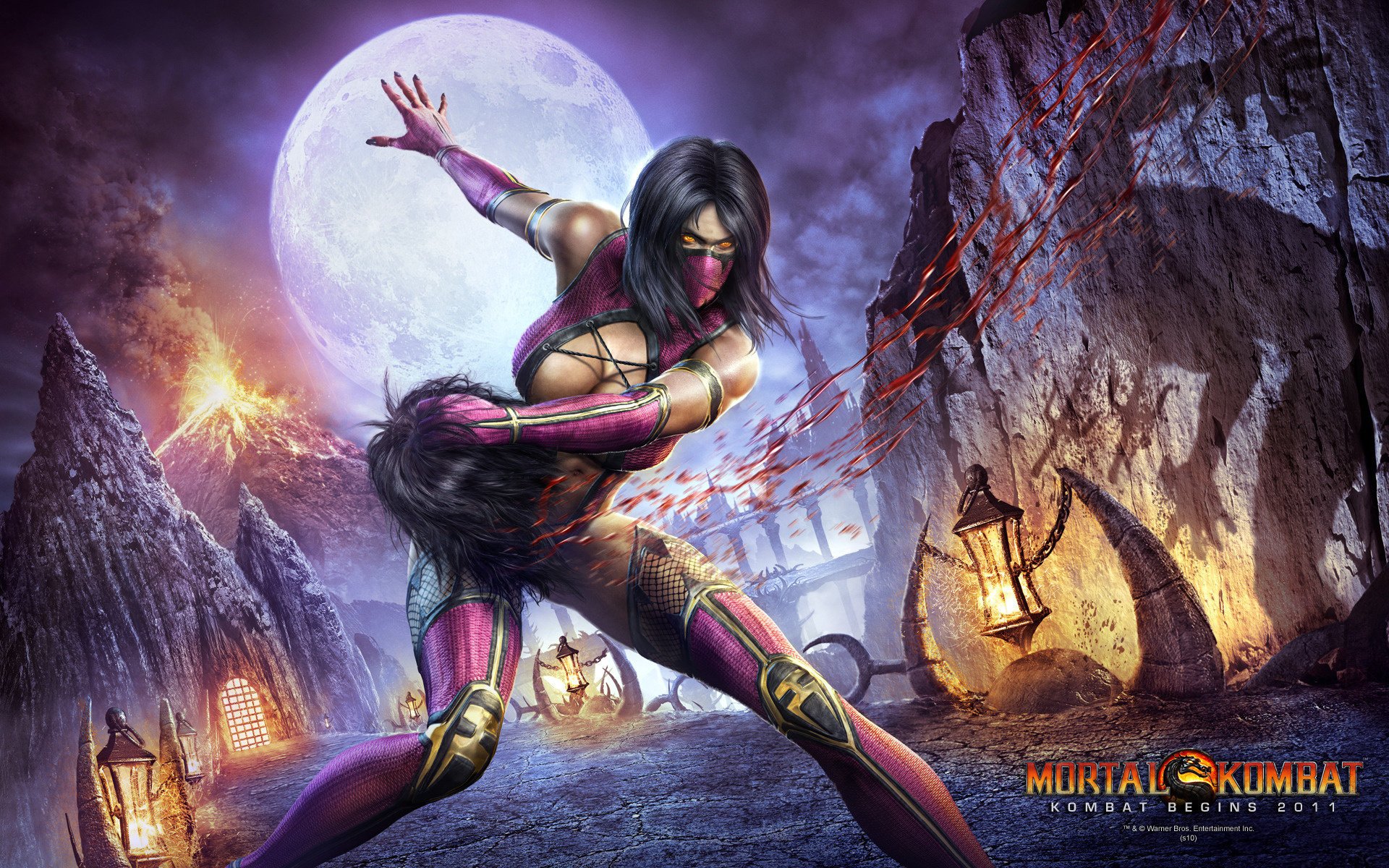 milena mortal kombat nine mortal kombat mortal kombat girl blood head planet night fire flash lantern chest mask rocks crater volcano