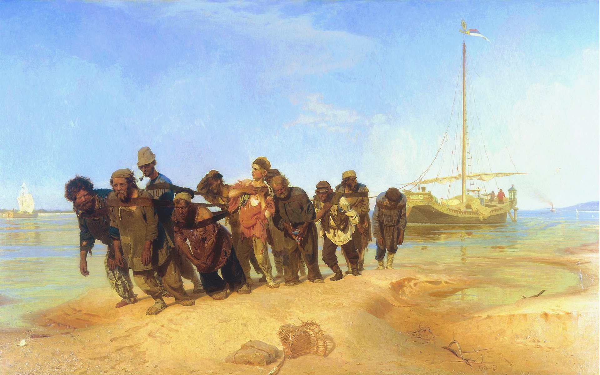 peinture repin burlaki sur la volga fatigue burlaki peinture sable navire chaleur ciel esclaves