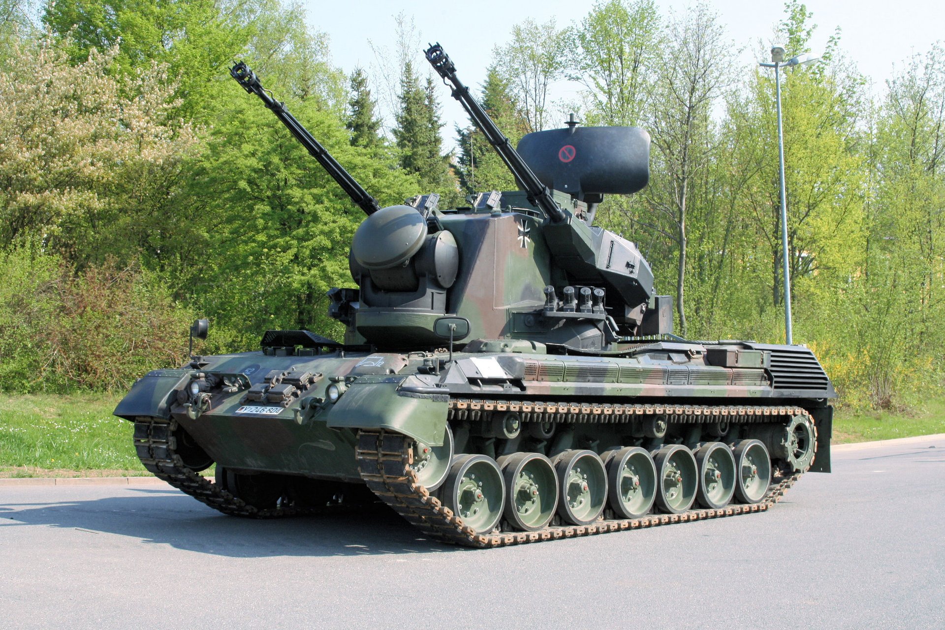 defense 2пушки 35mm tank trees post tanak cheetah trees post forest road asphalt caterpillar gun military equipment