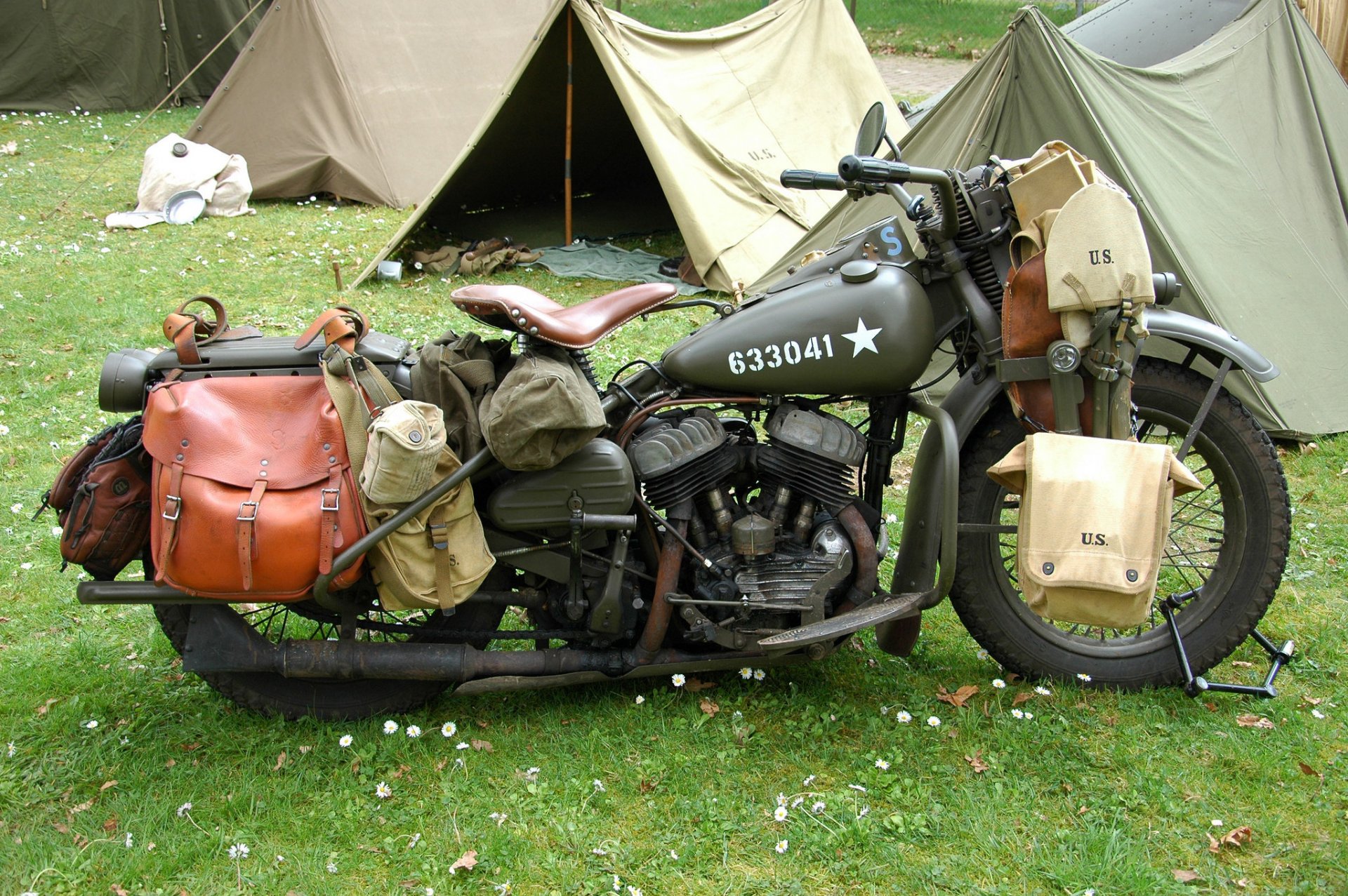 harley-davidson wla military bike times second world war tent