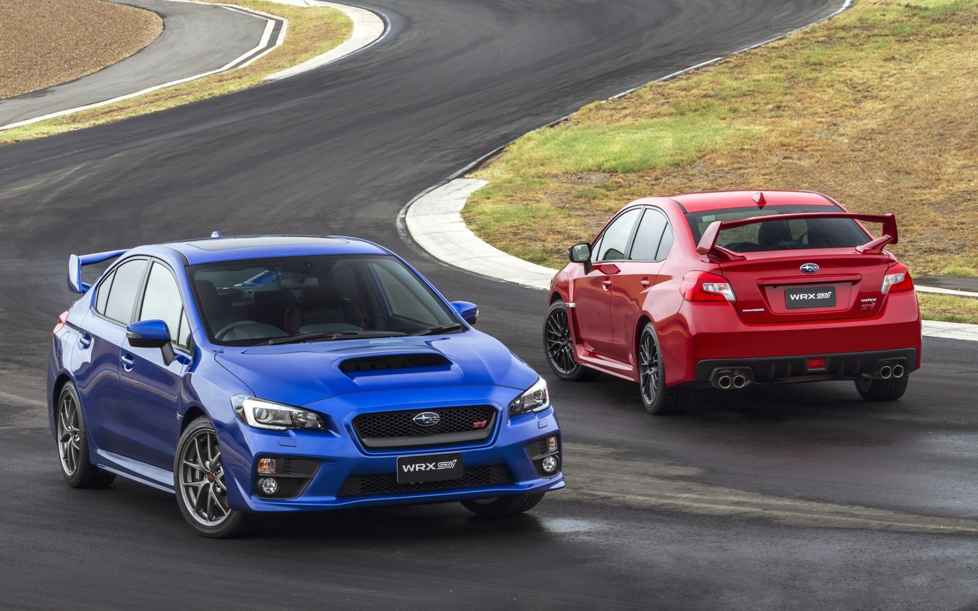 ubaru impreza wrx sti sudabu impreza czerwony niebieski przód widok z tyłu tło