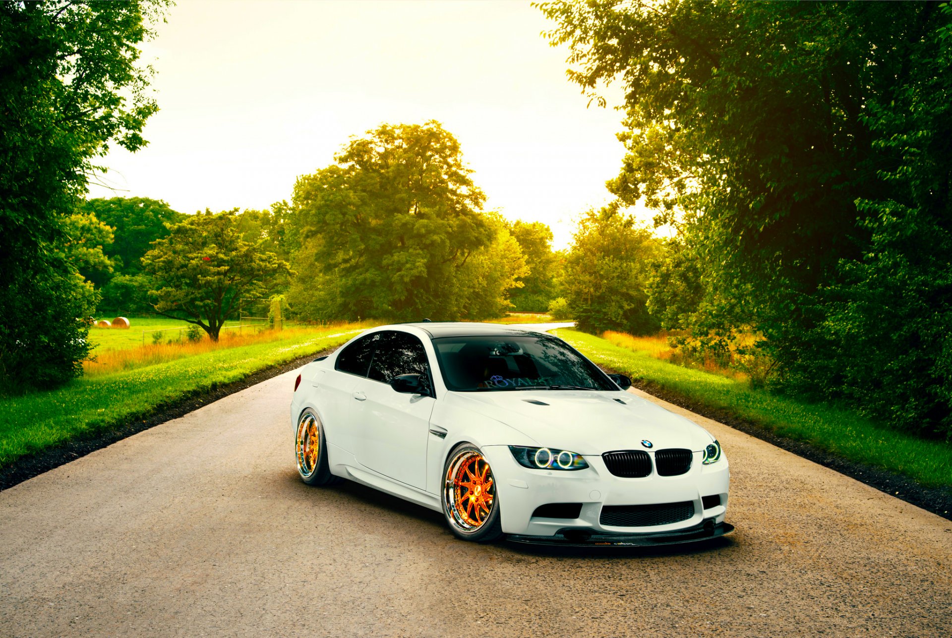 bmw m3 e92 white stancenation orange wheels road low