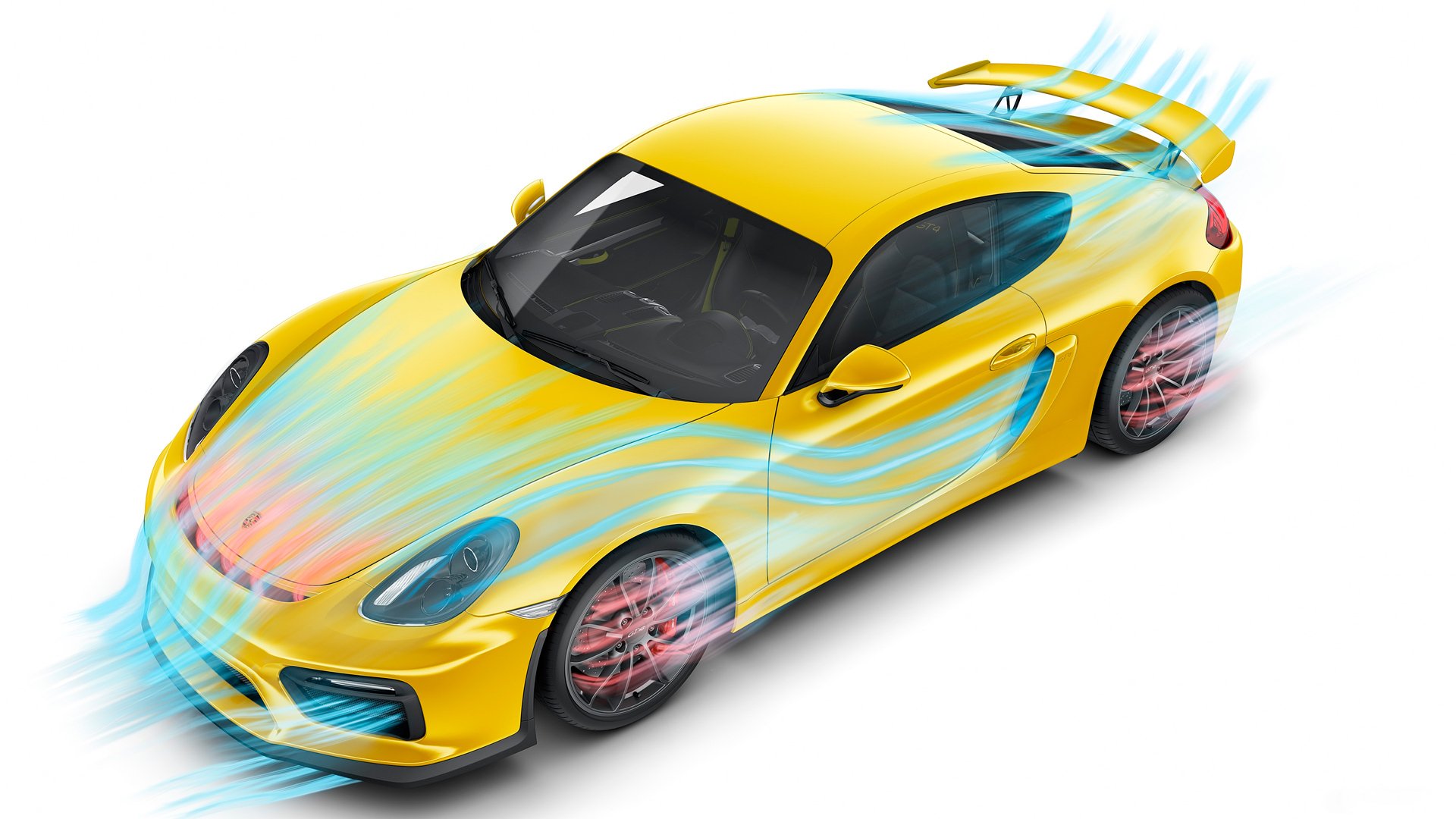 porsche cayman gt4 giallo test aerodinamico